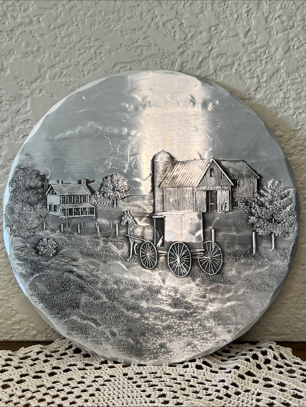 Vintage Wendell August Forge Silver Farmhouse Wall Plaque – Horse & Buggy PA.